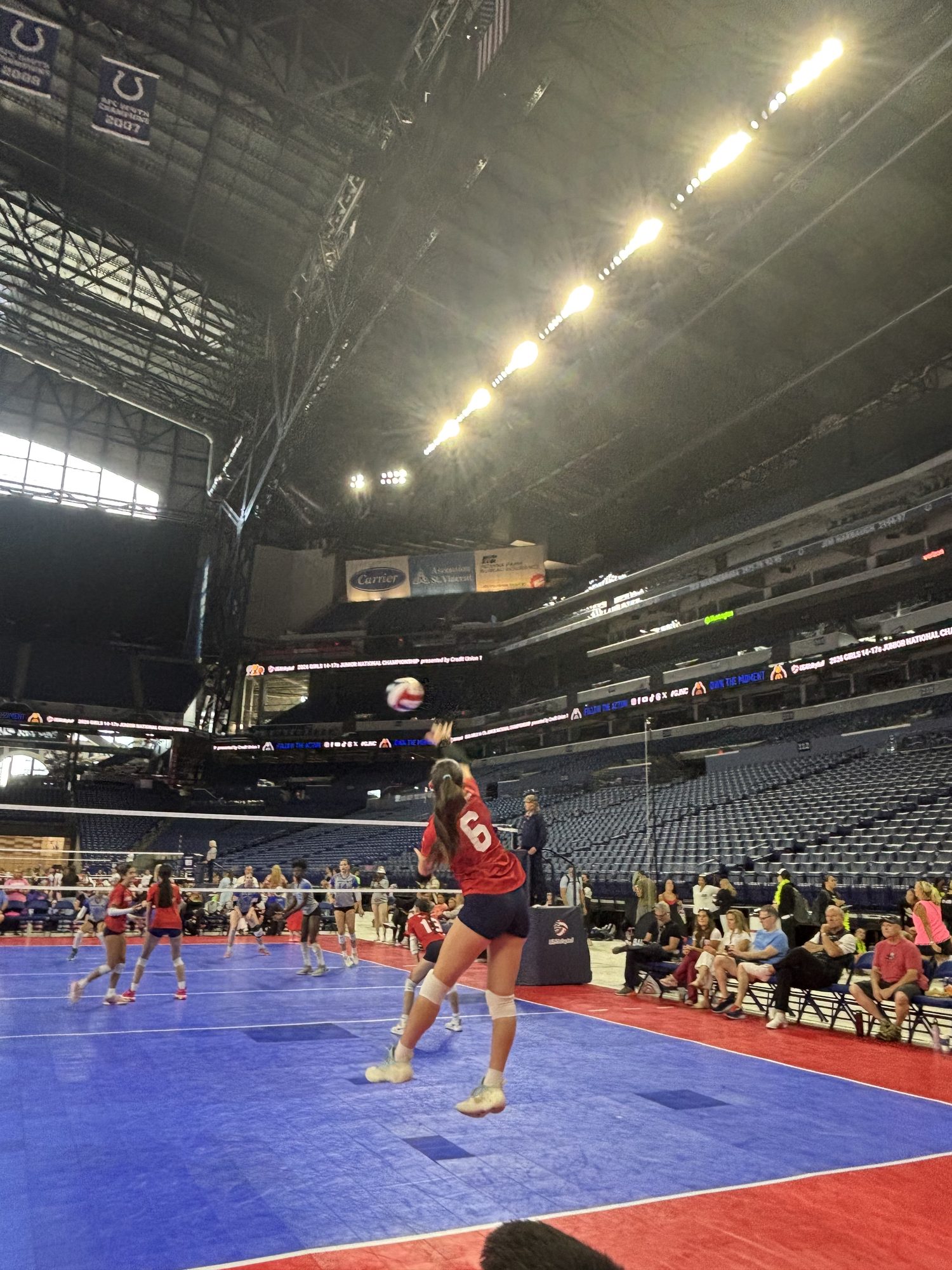 Serving on the stadium court at Lucas Oil