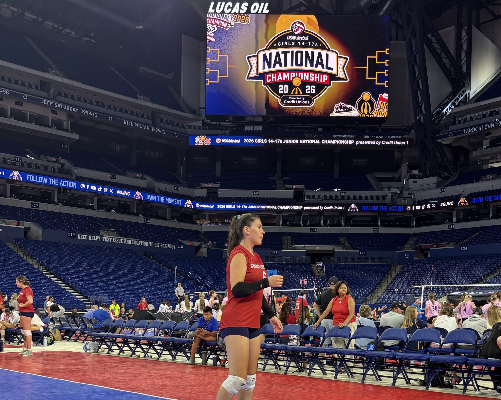 At the baseline in the National Championship arena