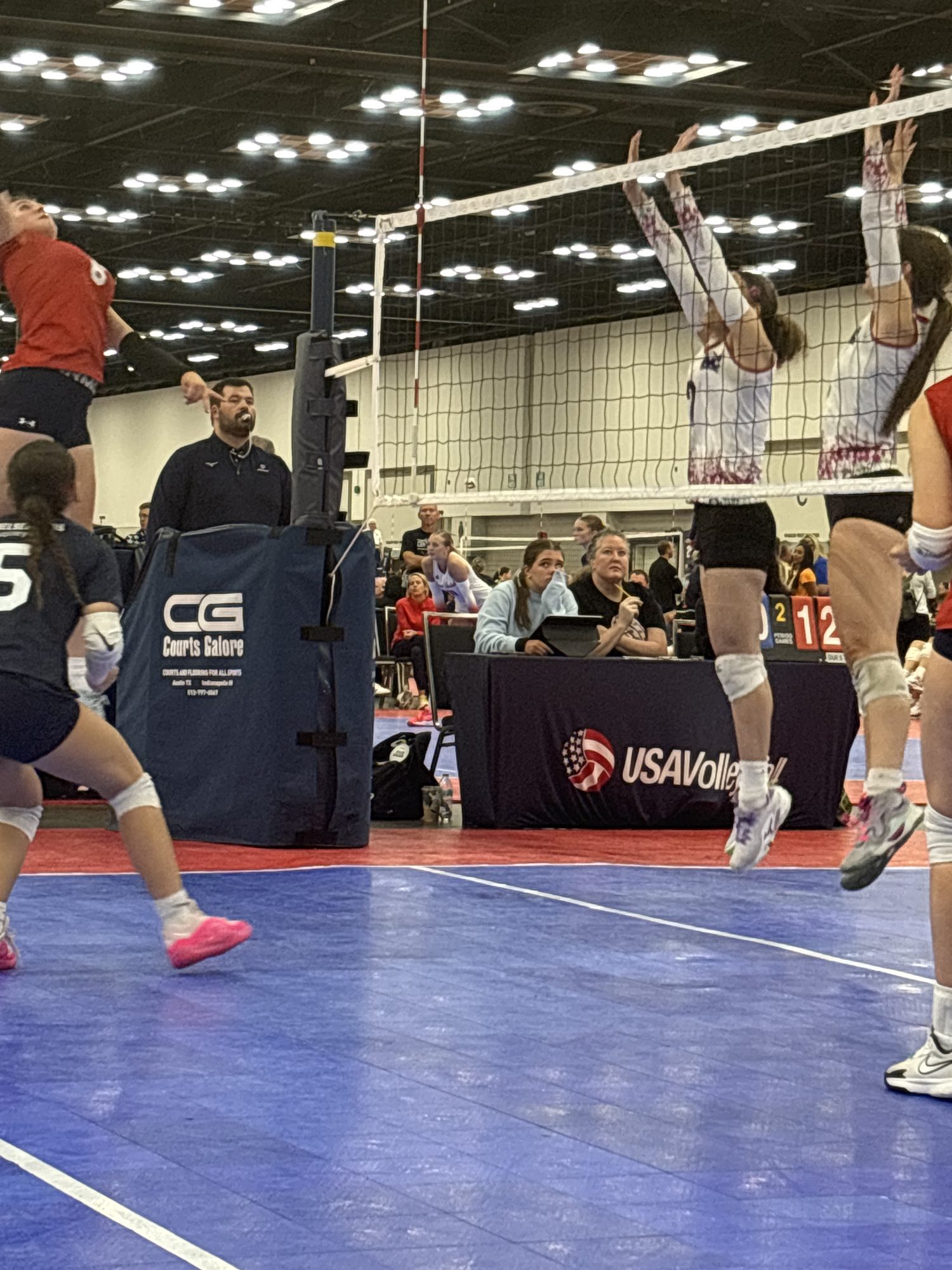 Hitting into a double block